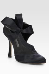 Oscar de la Renta Satin and Mesh Bow Ankle Boots