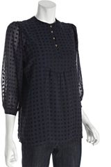 Shoshanna Navy Flocked Square Dot Vanessa Blouse