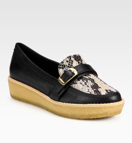 Stella Mccartney Faux Leather and Faux Python Wedges in Black - Lyst