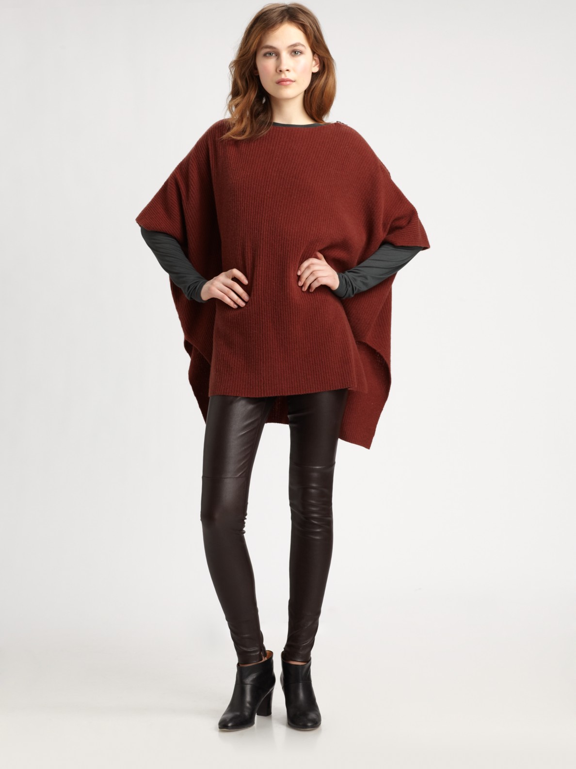 Vince Wool Cashmere Poncho In Brown | Lyst