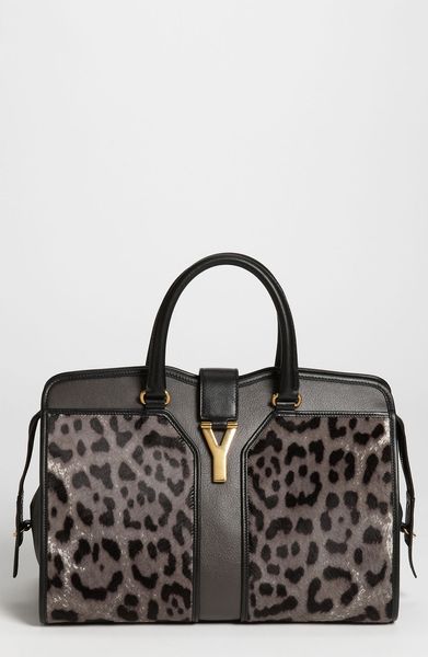 Yves Saint Laurent Cabas Chyc Medium Calf Hair Satchel in Gray (anthracite leopard) - Lyst