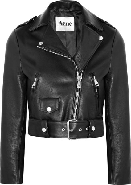 Acne Mape Cropped Leather Biker Jacket in Black - Lyst