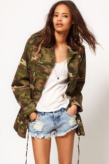 ASOS Collection Asos Army Camo Jacket with Detachable Fur Trim Collar - Lyst
