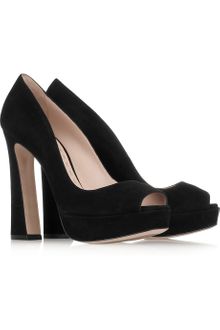 Miu Miu Suede Peeptoe Pumps - Lyst