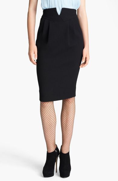 Oscar De La Renta Slim Wool Skirt in Black - Lyst