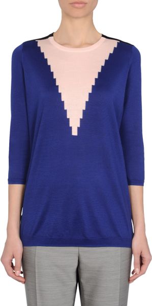 Pringle Of Scotland Cropped Back Sweater in Blue - Lyst