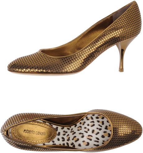 Roberto Cavalli Closed Toe Slip Ons in Gold (bronze) - Lyst