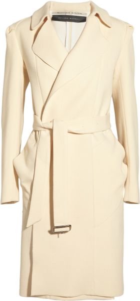 Roland Mouret Textured Wool and Silk Coat in Beige (cream) - Lyst