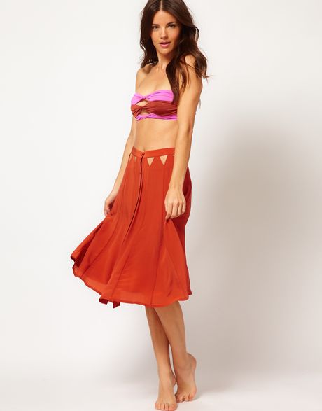 Seventh Wonderland Silk Beach Skirt with Cut Out Detail in Brown (copper) - Lyst