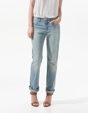 Zara Light Wash Straight Grandings Jeans - Lyst