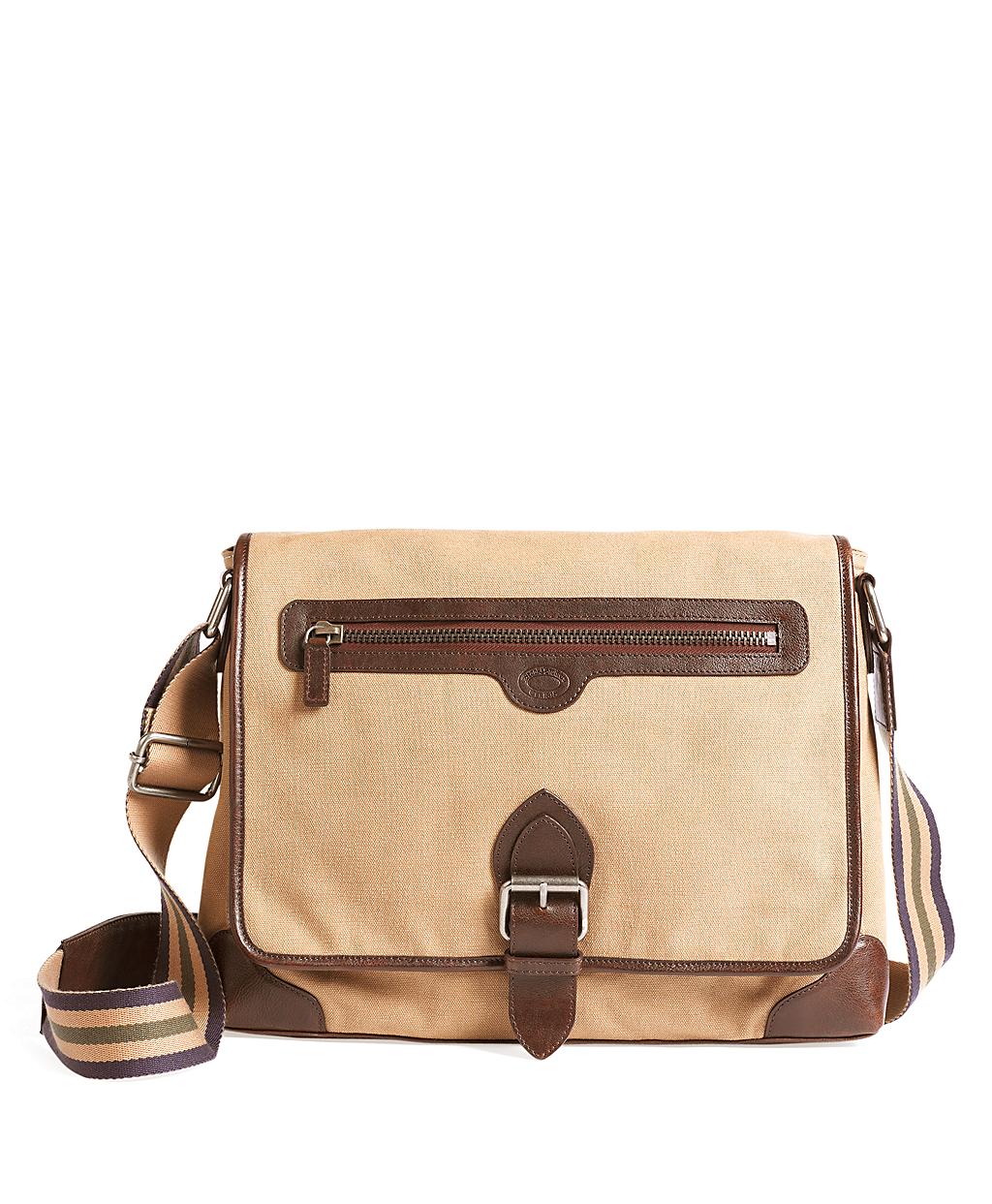 Brooks Brothers Washed Canvas and Leather Buckle Messenger Bag in Brown