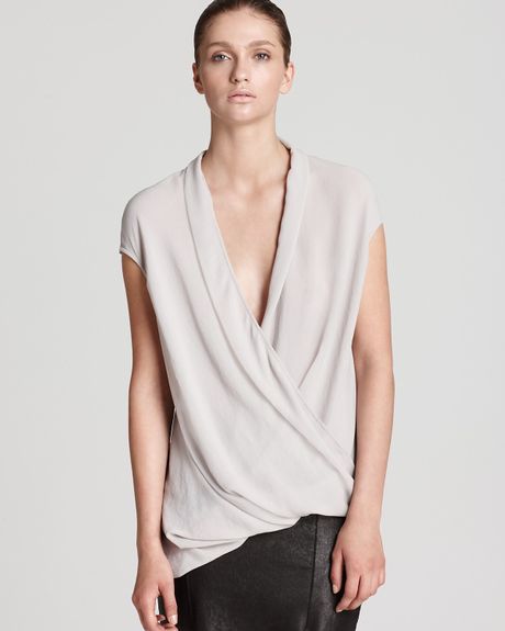Helmut Lang Helmut Lang Top Soft Shroud Twisted Drape in Beige (plaster) - Lyst