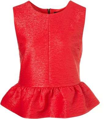 Topshop Textured Peplum Top - Lyst