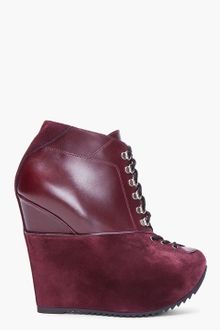 Yves Saint Laurent Oxblood Leather Amarena Wedge Boots - Lyst