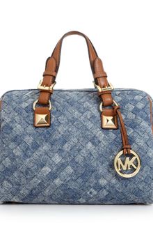 Michael Kors Grayson Woven Denim Satchel - Lyst