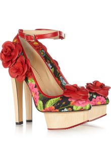Charlotte Olympia Flora Printed Crepe Covered Leather Pumps - Lyst