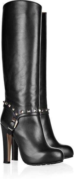 Valentino Studded Leather Knee Boots - Lyst