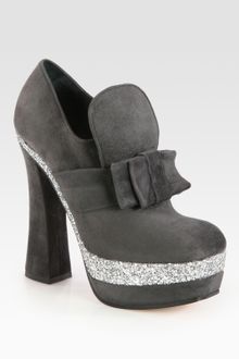 Miu Miu Suede and Glitter Coated Bow Platform Booties - Lyst