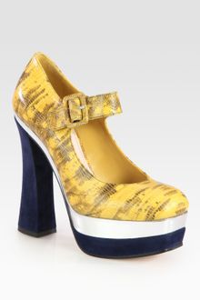 Miu Miu Stamped Snake Skin Leather Mary Jane Platform Pumps - Lyst