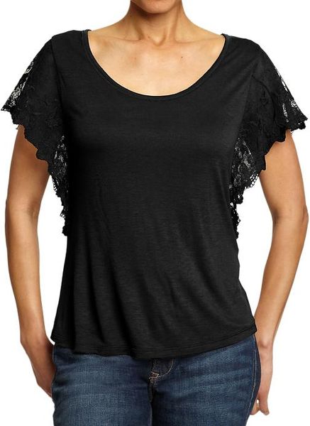 Old Navy Lace Fluttersleeve Dolman Tops in Black (black jack) - Lyst