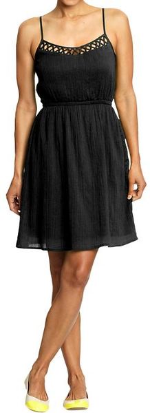 Old Navy Gauze Latticeyoke Dresses in Black (blackjack) - Lyst