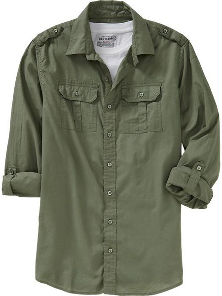 Old Navy Tabsleeve Military Shirts in Green for Men (soft landing)