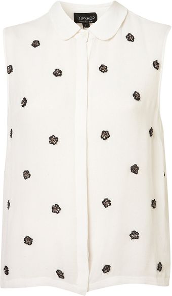 Topshop Flower Embellished Shirt - Lyst