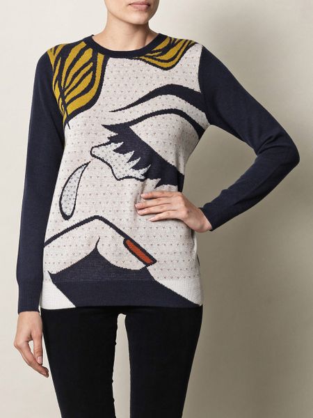 3.1 Phillip Lim The Breakup Print Sweater in Blue (navy) - Lyst