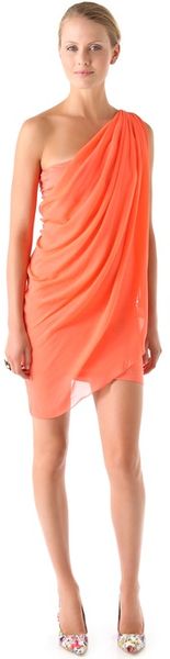 Alice + Olivia Chiffon One Shoulder Drape Dress - Lyst