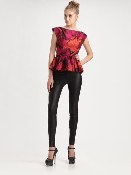 Alice + Olivia Kota Boatneck Peplum Blouse in Pink - Lyst