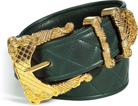 Balmain  Quilted Belted with Baroque Buckle in Gold (green) - Lyst