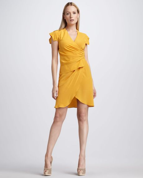 Derek Lam Gathered Crepe De Chine Dress in Yellow (sunflower) - Lyst