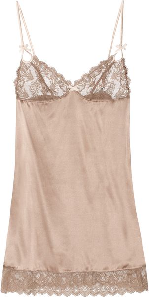 Elle Macpherson Obsidian Rita Stretchsilk and Lace Chemise in Beige (nutmeg) - Lyst