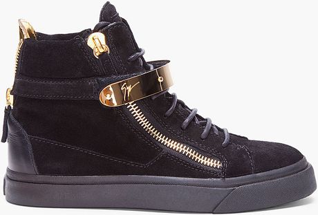 Giuseppe Zanotti Black August Gold Trim Sneakers in Black - Lyst