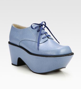 Jil Sander Navy Leather Lace-Up Platform Wedges - Lyst