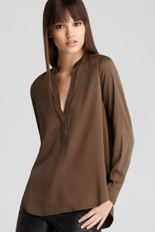 Vince Top Stretch Silk Georgette Half Placket - Lyst