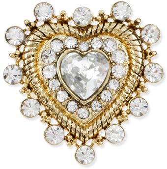 Betsey Johnson Gold Tone Crystal Heart Stretch Ring - Lyst