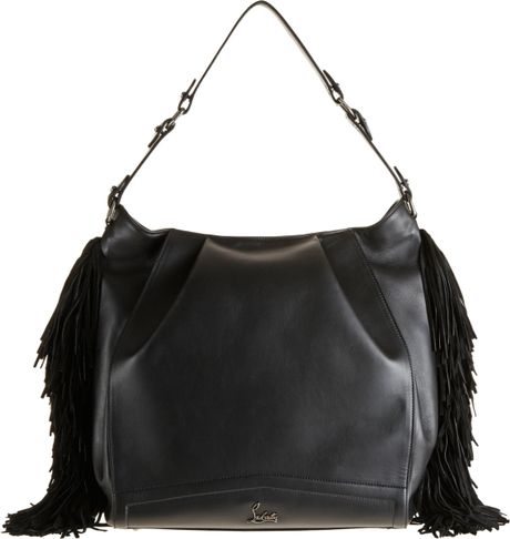 Christian Louboutin Justine Fringed Hobo in Black (red) - Lyst