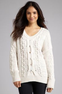 Duffy Ivory Wool Blend Cable Knit Sweater - Lyst