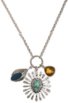 Lucky Brand Silver Tone Semiprecious Turquoise Charm Necklace - Lyst