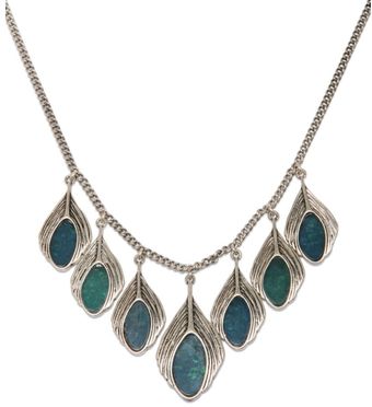 Lucky Brand Silver Tone Semiprecious Turquoise Peacock Feather Necklace - Lyst