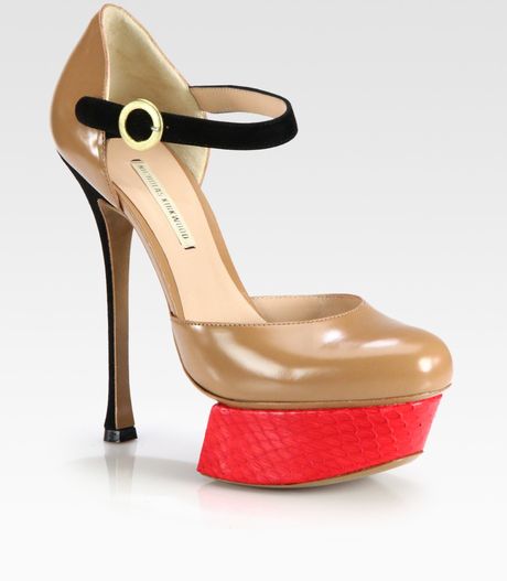 Nicholas Kirkwood Mixed Media Platform Mary Jane Pumps in Beige (taupe) - Lyst
