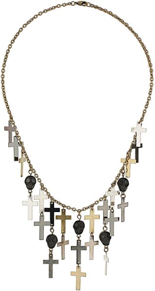 Topshop Skull Cross Charm Necklace in Silver (black) - Lyst