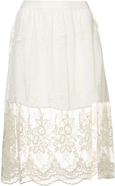 Topshop Cream Embroidered Lace Skirt in White (cream) - Lyst