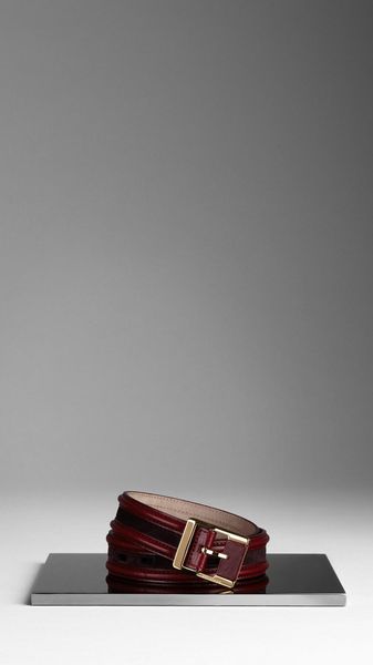 Burberry Bridle Leather and Suede Belt in Red (red claret) - Lyst