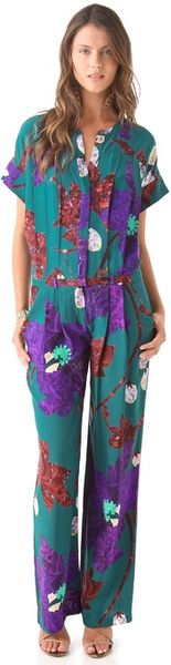 Matthew Williamson Marble Floral Jumpsuit in Multicolor (teal) - Lyst