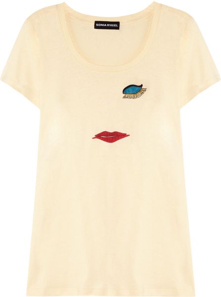 Sonia Rykiel Embellished Cottonjersey Tshirt in Pink (red) - Lyst