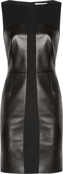 Yves Saint Laurent Leather and Stretchwool Crepe Dress in Black - Lyst