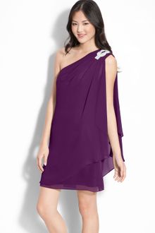 Js Boutique Embellished One Shoulder Chiffon Dress - Lyst