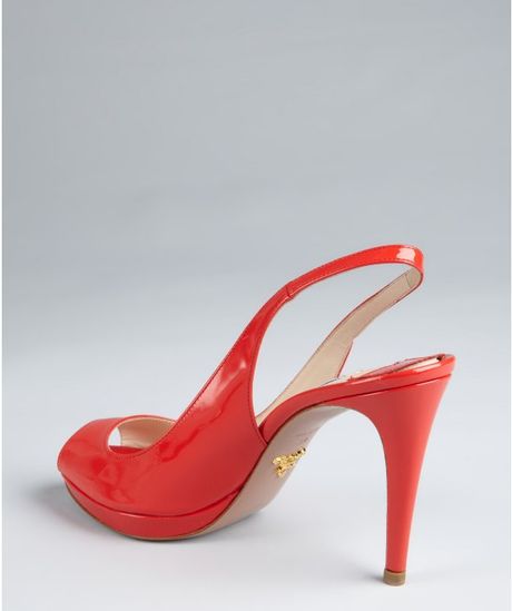 Prada Lipstick Red Patent Leather Peep Toe Slingbacks In Red Lyst 7323